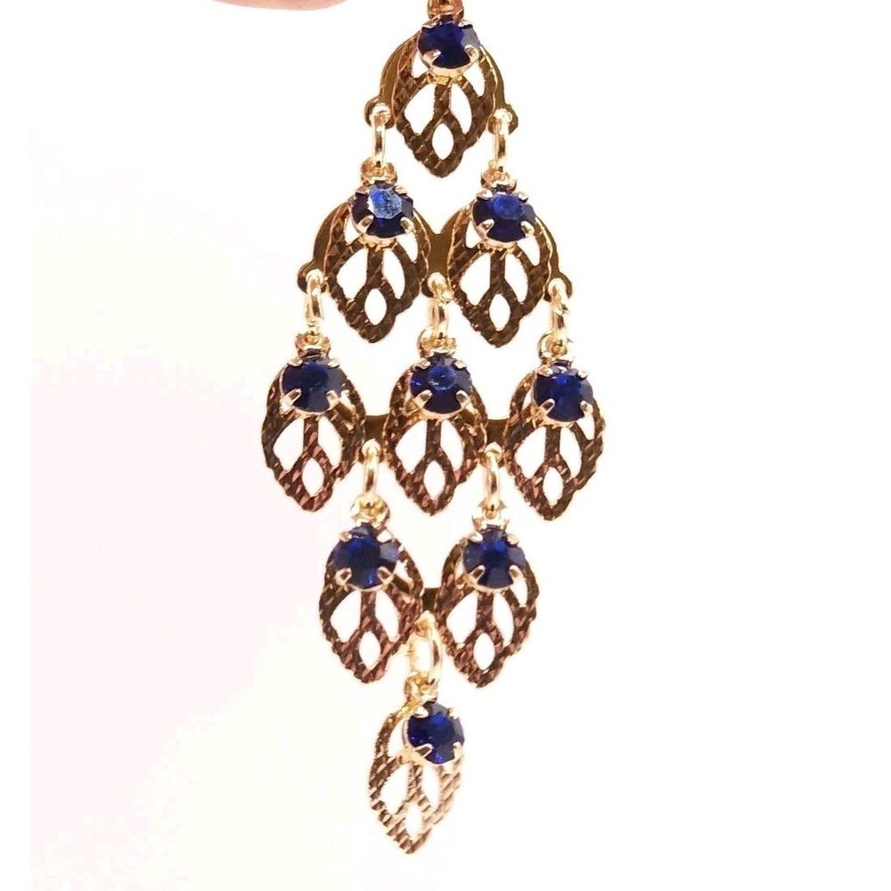 Gold Leaf Blue Zircon Dangle Earrings
